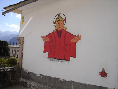 Cristo aymara, pintura mural realizada por Diego Plá