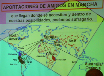 Aportaciones de Amigos en Marcha en los diferentes continentes.